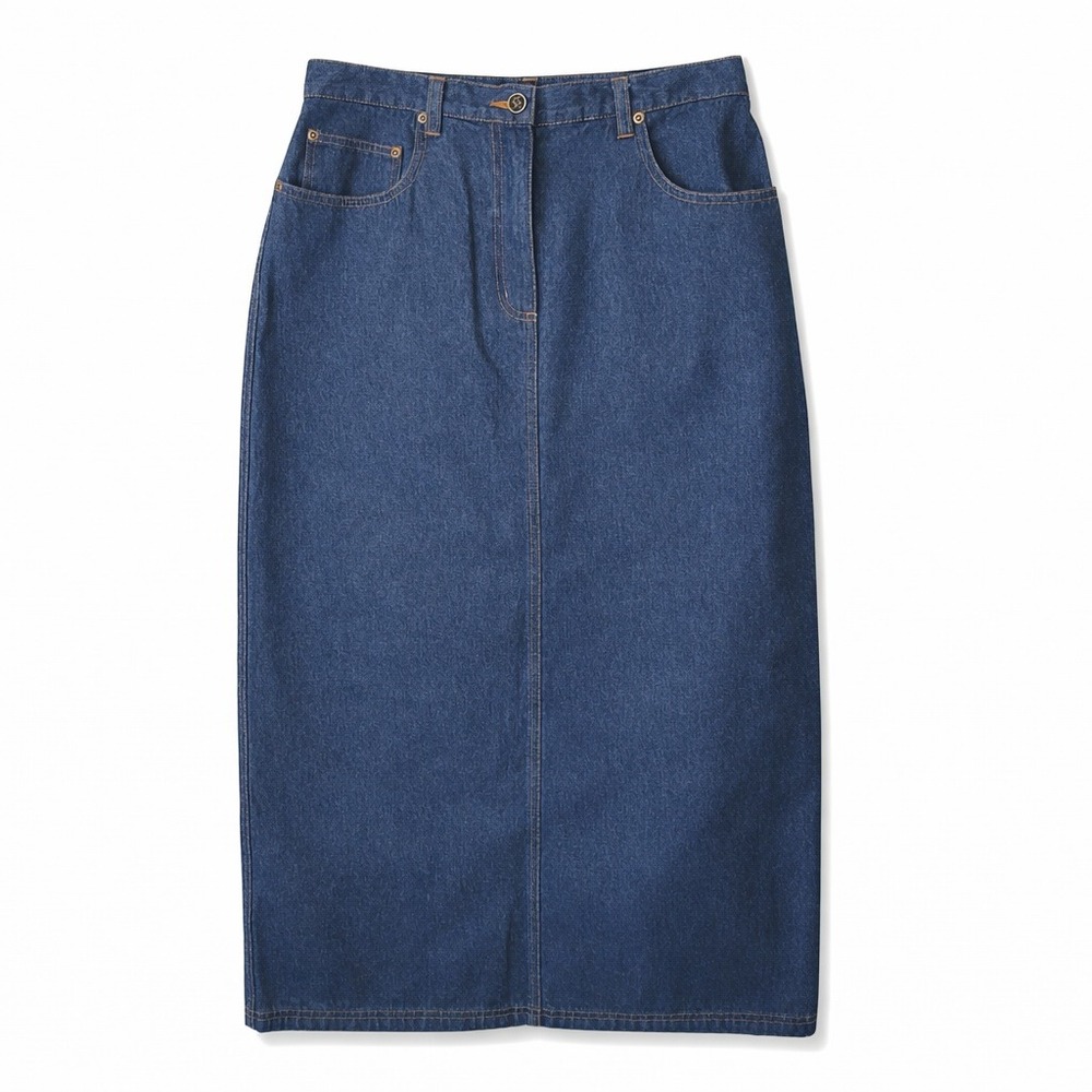 Vintage Dark Wash Denim Maxi Skirt High Waisted Indigo‎ Long Skirt 10P 34" L NEW